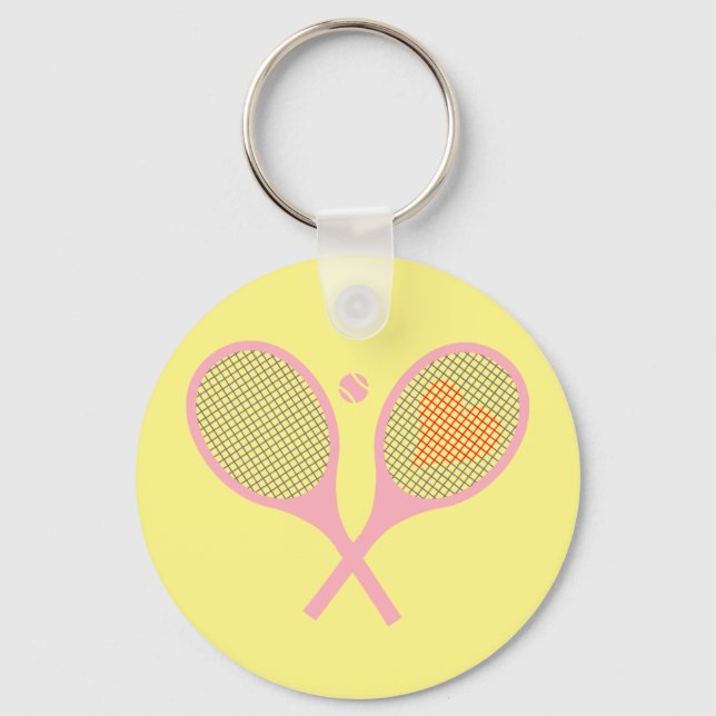 Pastel Heart Tennis Player Racquets Ball Design Schlüsselanhänger (Vorderseite)