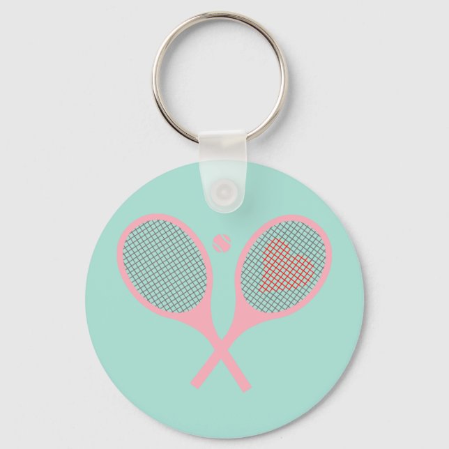 Pastel Heart Tennis Player Racquets Ball Design Schlüsselanhänger (Vorderseite)