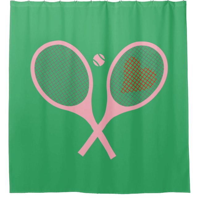 Pastel Heart Tennis Player Racquets Ball Green Duschvorhang (Vorderseite)
