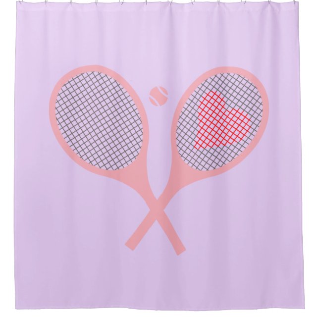 Pastel Heart Tennis Player Racquets Ball Lilac Duschvorhang (Vorderseite)