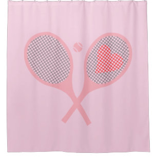 Pastel Heart Tennis Player Racquets Ball Pink Duschvorhang