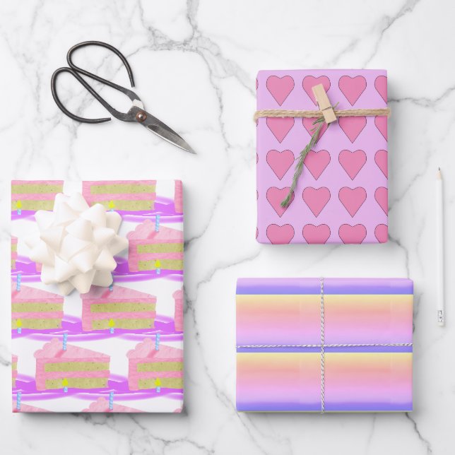 Pastel Hearts and Cakes Geschenkpapier Set (Vorderseite)