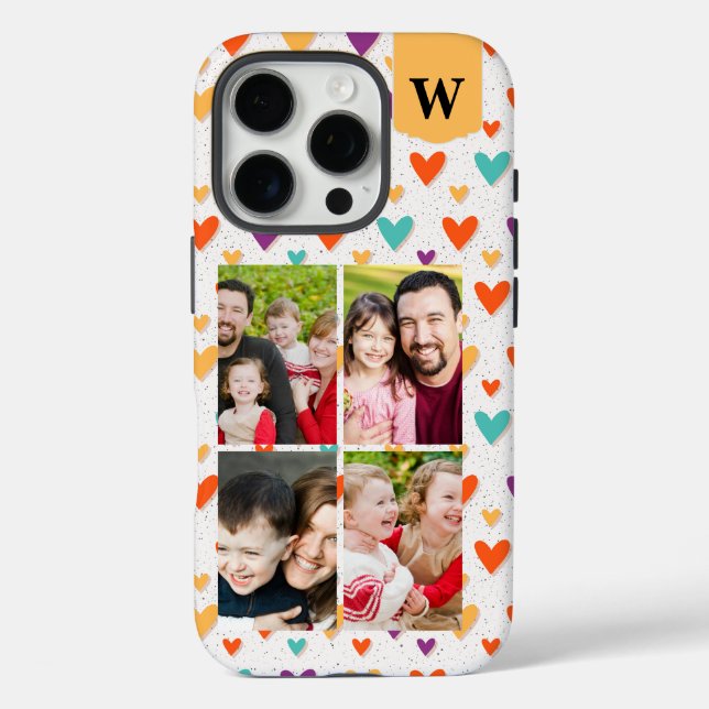 Pastel Hearts Custom Monogram 4-Fotos Case-Mate iPhone Hülle (Rückseite)