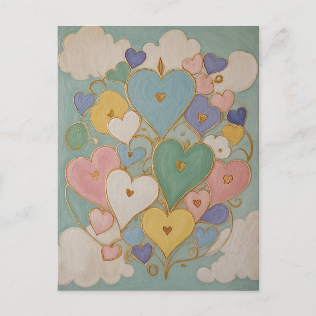Pastel Hearts Einladungspostkarte (Vorderseite)