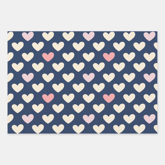Pastel Hearts über die Marine Geschenkpapier Set (Vorderseite)