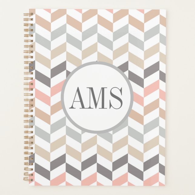 Pastel Herringbone Monogramm Planer (Vorderseite)