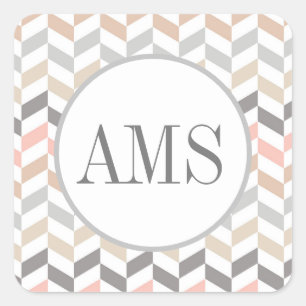 Pastel Herringbone Monogramm Quadratischer Aufkleber