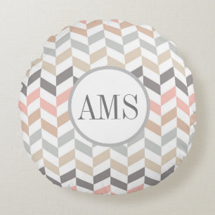 Pastel Herringbone Monogramm Rundes Kissen