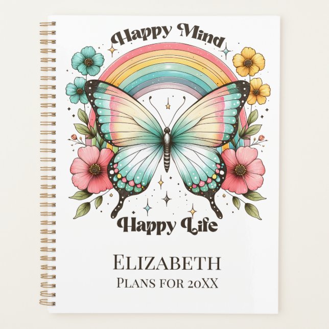 Pastel Hippie "Happy Mind Happy Life" Planer (Vorderseite)
