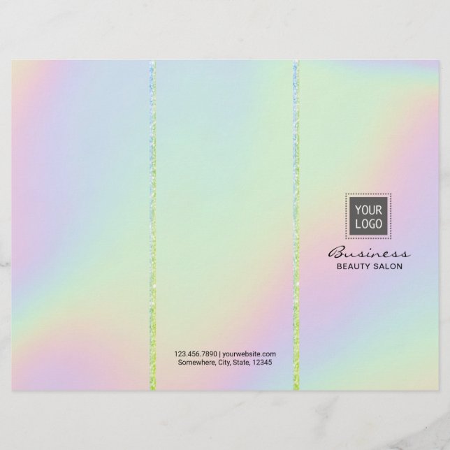 Pastel Holographic Beauty Salon Tri-Fold Bruchures (Vorderseite)