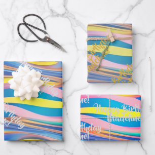 Pastel Holographic Birthday Wrapping Paper Geschenkpapier Set