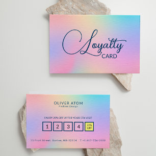 Pastel Holographic Elegante Script Clothing Store Treuekarte