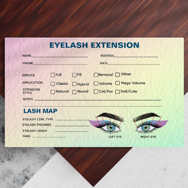 Pastel Holographic Eyelash Extension Record Map Visitenkarte (Pastel Holographic Eyelash Extension Record Map Business Card)