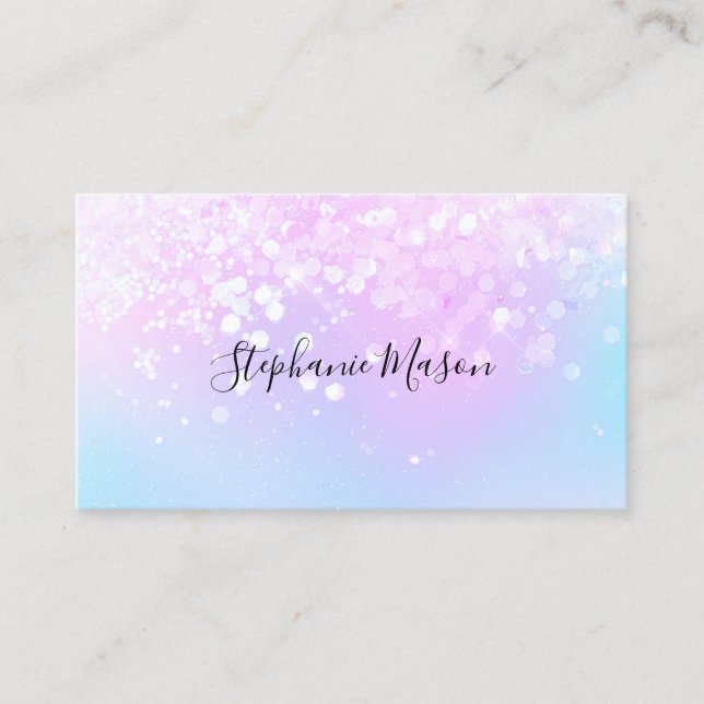 Pastel Holographic Glitzer Girly Business Card Telefonnummerkarte (Vorderseite)
