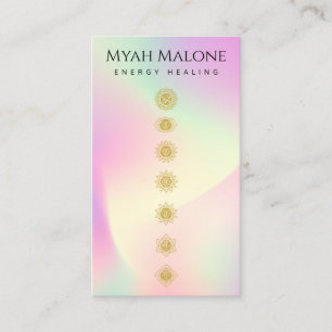 Pastel Holographic Gold Chakras Yoga Instructor Visitenkarte