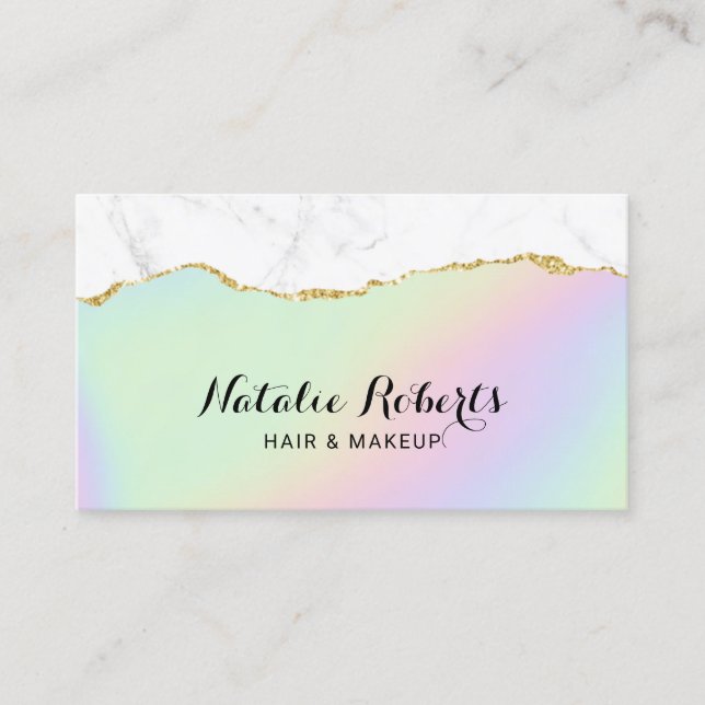 Pastel Holographic Gold-Marmor Beauty Salon Visitenkarte (Vorderseite)