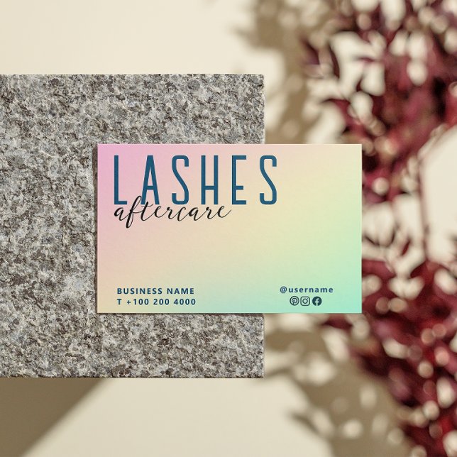 Pastel Holographic Lash nach Care Instruktion Visitenkarte (Pastel Holographic Lash After Care Instruction Business Card)