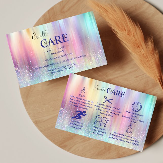 Pastel Holographic Modern Candle Care Visitenkarte (Von Creator hochgeladen)