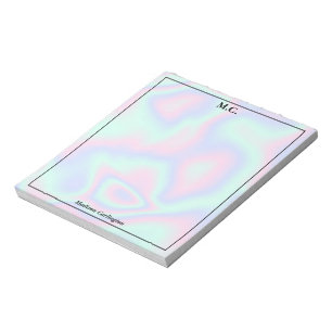 Pastel Holographic Texture Monogram Initials Notizblock
