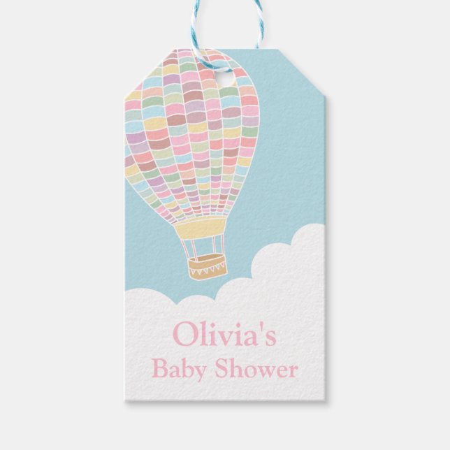 Pastel Hot Air Balloon Baby Showmarke Geschenkanhänger (Vorderseite)