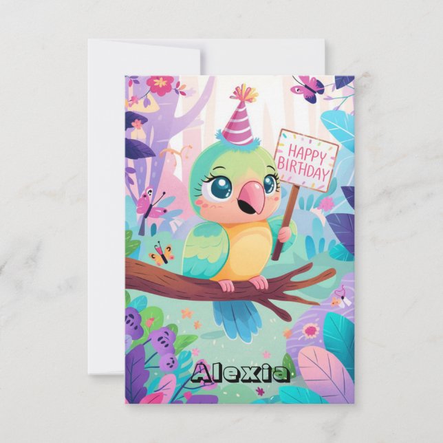 Pastel Hübsch Parrot Digital Geburtstag Karte (Vorderseite)