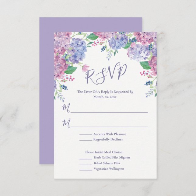 Pastel Hydrangeas, Blumenhochzeit RSVP Karte (Vorne/Hinten)