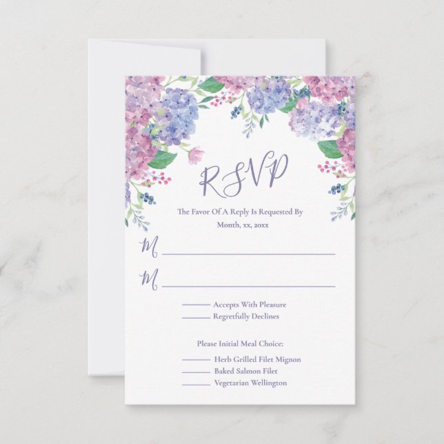 Pastel Hydrangeas Floral Wedding RSVP Karte (Vorderseite)