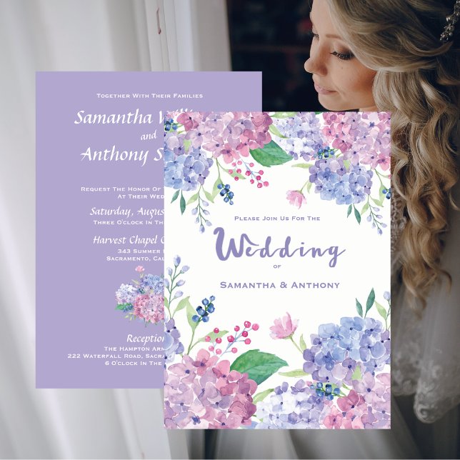 Pastel Hydrangeas Lila Wedding Einladung (Pastel Hydrangeas Purple Wedding Invitation)