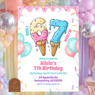 Pastel Ice Cream 67 Girl Birthday party  Einladung