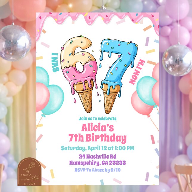 Pastel Ice Cream 67 Girl Birthday party  Einladung (Von Creator hochgeladen)