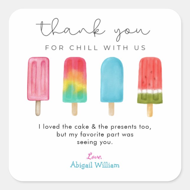 Pastel Ice Cream Birthday Danke, Ihre Karten Quadratischer Aufkleber (Vorderseite)