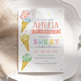 Pastel Ice Cream Geburtstag Einladung