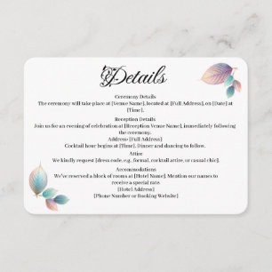 Pastel Iridescent Blätter Hochzeiten Dreamy Pastel Begleitkarte