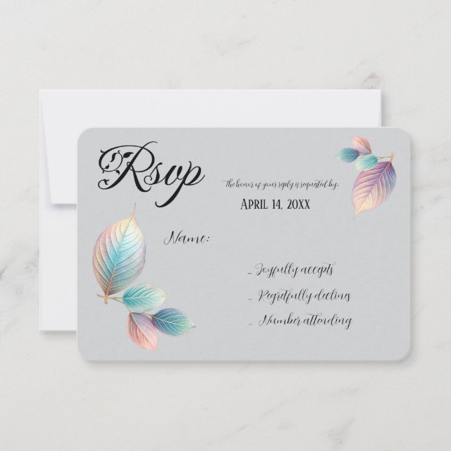 Pastel Iridescent Blätter Hochzeiten Dreamy Pastel RSVP Karte (Vorderseite)