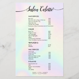 Pastel Iridescent Calligraphy Salon Service Menu Flyer