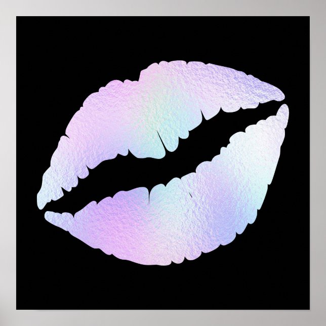 Pastel Iridescent Foil Lipstick Kiss auf Schwarz Poster (Vorne)