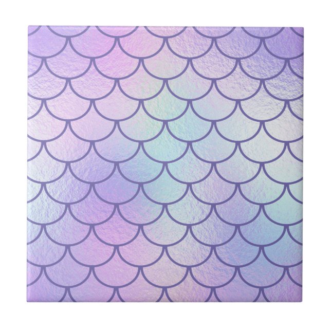 Pastel Iridescent Foil Periwinkle Meerjungfrauensk Fliese (Vorderseite)