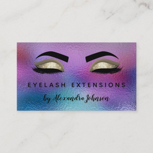 Pastel Iridescent Gold Eyelash Extensions Visitenkarte (Vorderseite)