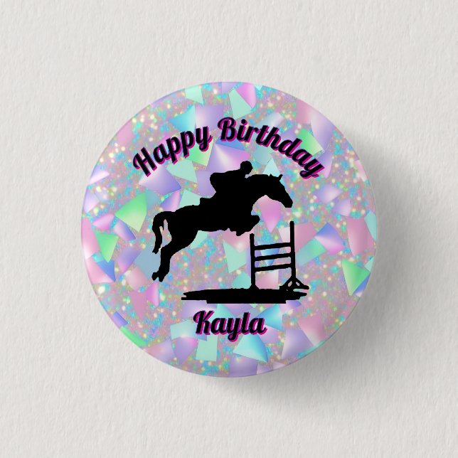 Pastel Iridescent Happy Birthday Horse Girl Button (Vorderseite)