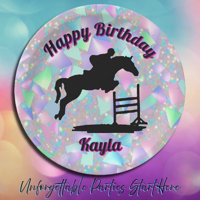 Pastel Iridescent Happy Birthday Horse Girl Pappteller (Horse Birthday)