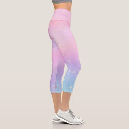 Pastel Iridescent Holografischer Glitzer Stars Gal Capri Leggings