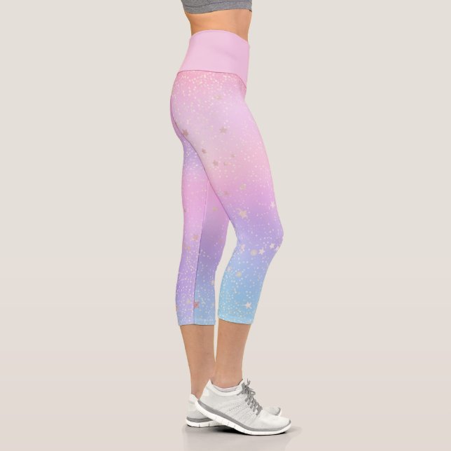 Pastel Iridescent Holografischer Glitzer Stars Gal Capri Leggings (Rechts)