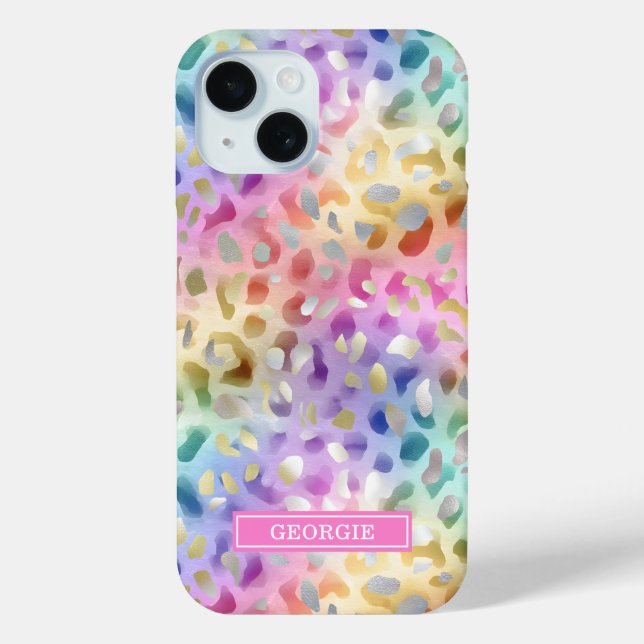 Pastel Iridescent Leopard Print Monogrammed Case-Mate iPhone Hülle (Rückseite)