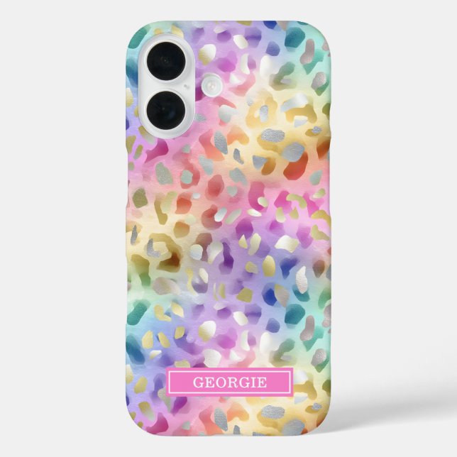 Pastel Iridescent Leopard Print Monogrammed Case-Mate iPhone Hülle (Rückseite)