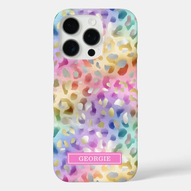 Pastel Iridescent Leopard Print Monogrammed Case-Mate iPhone Hülle (Rückseite)