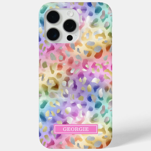 Pastel Iridescent Leopard Print Monogrammed Case-Mate iPhone Hülle (Rückseite)