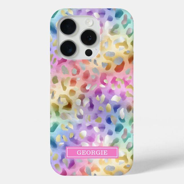 Pastel Iridescent Leopard Print Monogrammed Case-Mate iPhone Hülle (Rückseite)