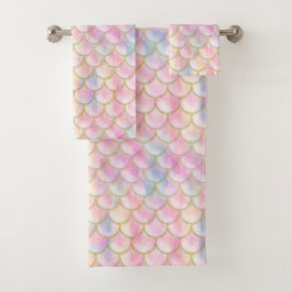 Pastel Iridescent Mermaid Scales Muster Badhandtuch Set