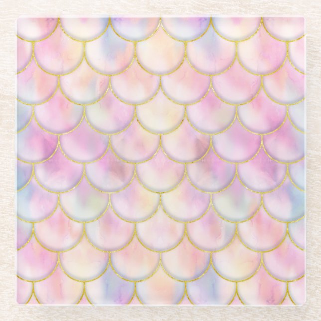 Pastel Iridescent Mermaid Scales Muster Glasuntersetzer (Vorderseite)