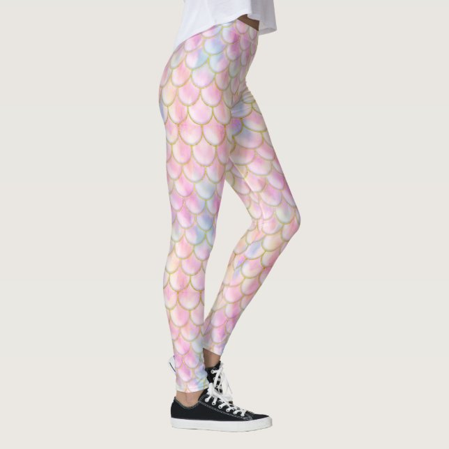 Pastel Iridescent Mermaid Scales Muster Leggings (Rechts)